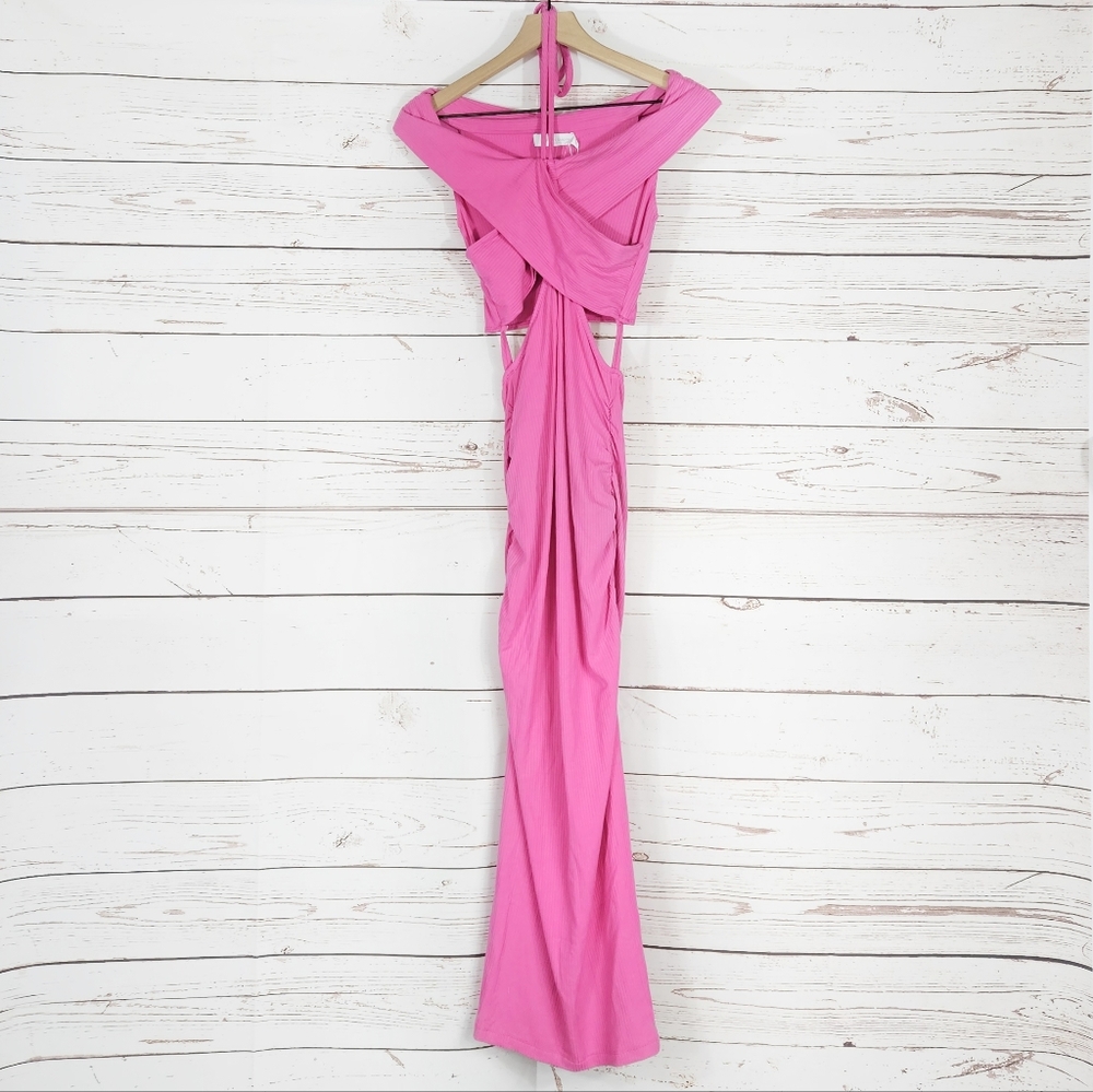 Jonathan Simkhai | Akane Pink Ribbed Knit Cutout Shaping Dress NWT - Picture 3 of 8